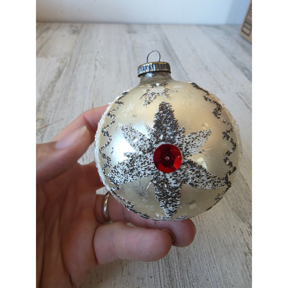 Vintage West Germany coconut Mica star Glass ornament Xmas tree ball